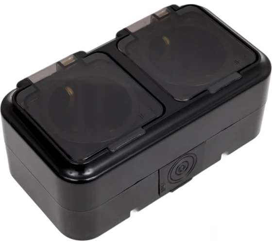 Розетка откр.установки 2-мест с/з с крышкой IP54 черный Пралеска Беларусь