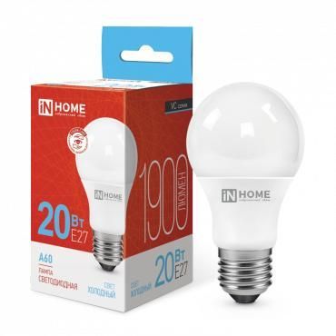 Лампа светодиодная Е27 20Вт Led 6500К холодный свет груша In Home