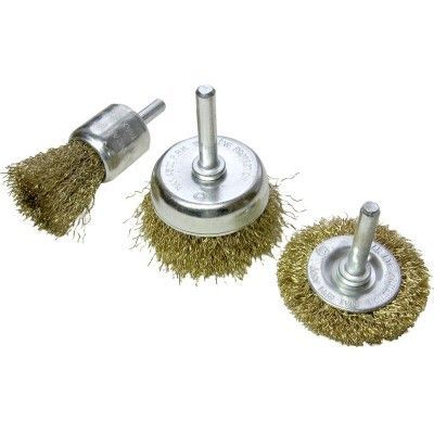 Щетка крацовка для дрели 3шт  25/50/50мм проволока витая латунированная Matrix