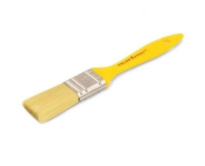 Кисть плоская 30х 9мм пластиковая ручка искуственный ворс желтая Color Expert