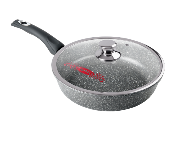 Сковорода ф220 h55 с пласт ручкой с крышкой графит Горница(50)---