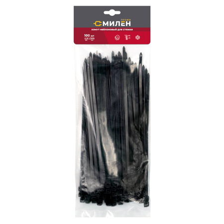 Хомут нейлоновый  4,8х200мм 100шт черный Милен