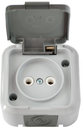 Розетка откр.установки 1-мест с/з с крышкой IP54 белая Пралеска-Аква Bylectrica