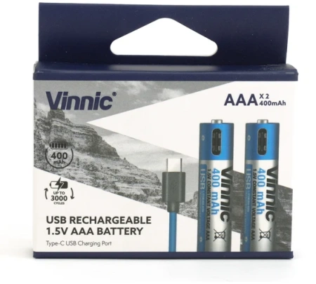 Аккумулятор AАА R03 Li-Ion 0.4A набор 2шт+USB-ЗУ Vinnic